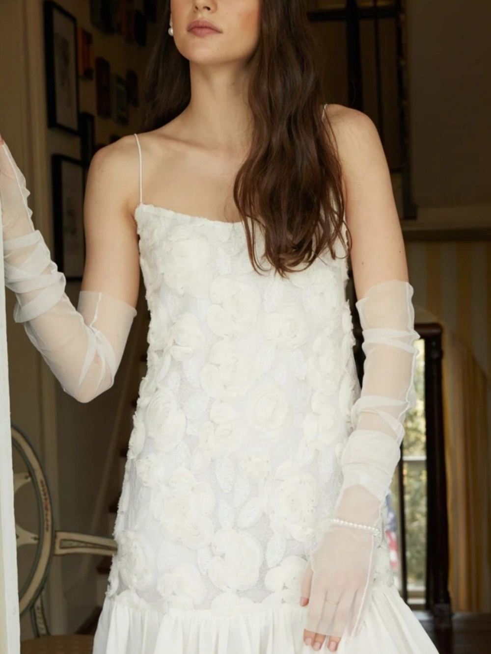 Few Moda O.P.T. Spaghetti Strap White And Ecru Floral Appliqué Dress